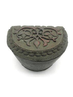 Faux Stone Brass Copper Decorative Box with Faux Verdigris VTG 1998 Heavy Resin